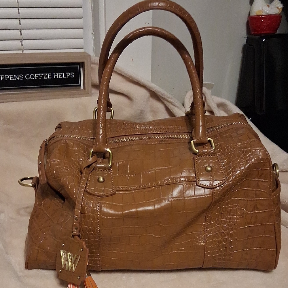 Wendy Williams Leather Crocodile Embossed Satchel